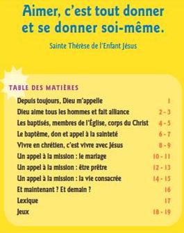 livret vocations table matières