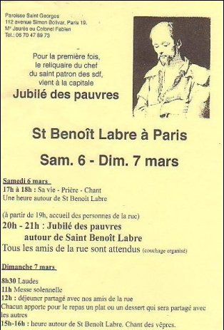 Jubilé des paubres autour de Saint Benoît-Joseph Labre. 