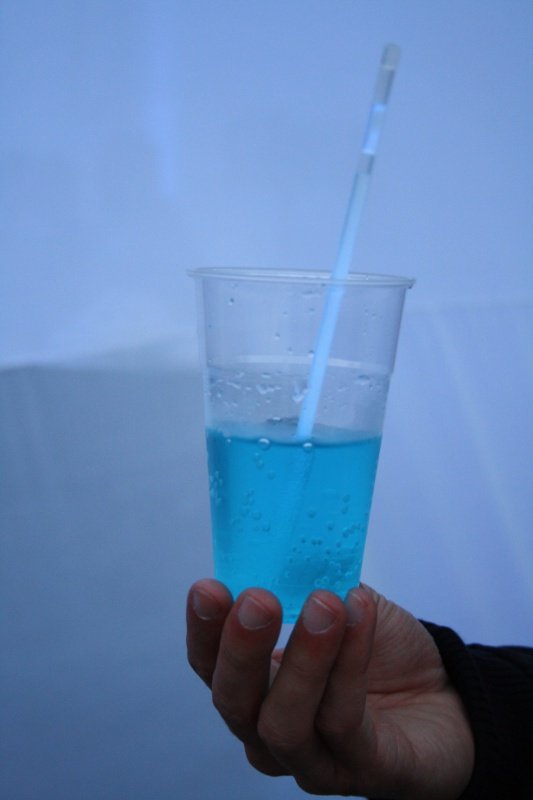 La boisson mystérieuse, à base de sirop bleu et de limonade, sans une goutte (…). © Charlotte Reynaud.