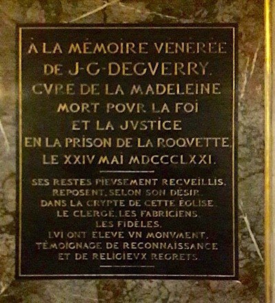 Plaque à la mémoire de P. Deguerry. © Eglise de La Madeleine.