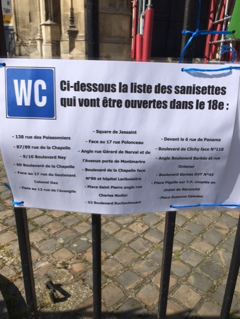 Liste des sanisettes ouvertes dans le 18ème. 31 mars 2020 